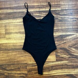 Aqua Black Ribbed V-Neck Tank Top Bodysuit